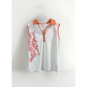 ADIDAS Polo Shirt Women’s medium GOLF Button Sleeveless Golf White/orange XL